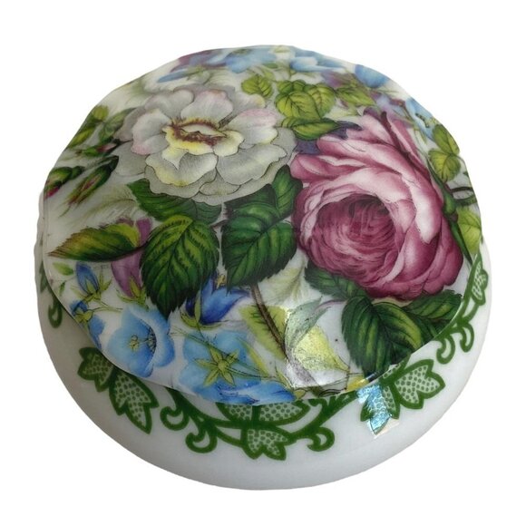 Cottage Floral Box Vintage Crownford Bone China USA 2 1/2" dia Cabbage Rose - Picture 3 of 10